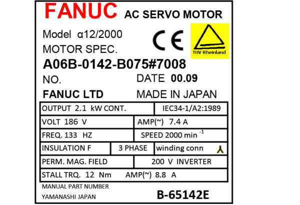 A06B-0142-B075#7008 Fanuc AC Servo Motor label