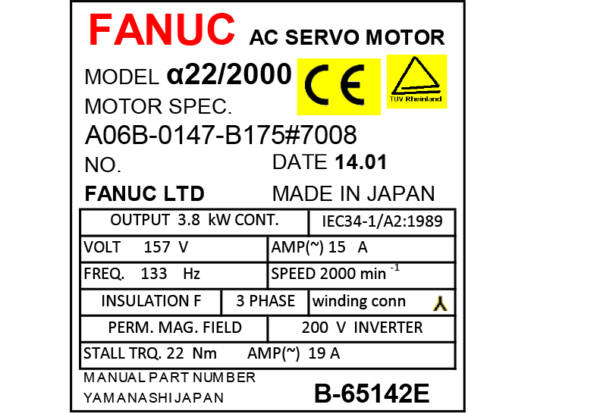 A06B-0147-B175#7008 Fanuc AC Servo Motor label
