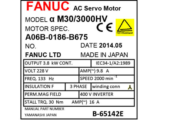 A06B-0186-B675 Fanuc AC Servo Motor label