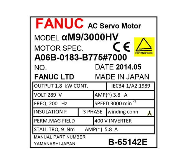 A06B-0183-B775#7000 Fanuc AC Servo Motor Label