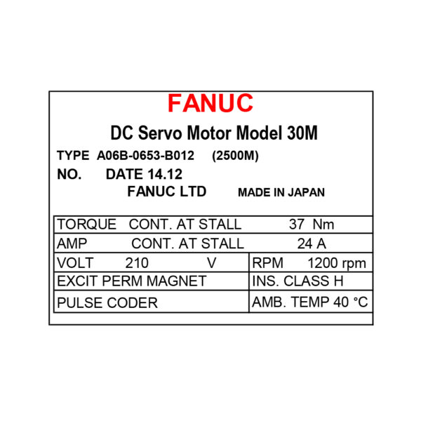 A06B-0653-B012 Fanuc DC Servo Motor Label