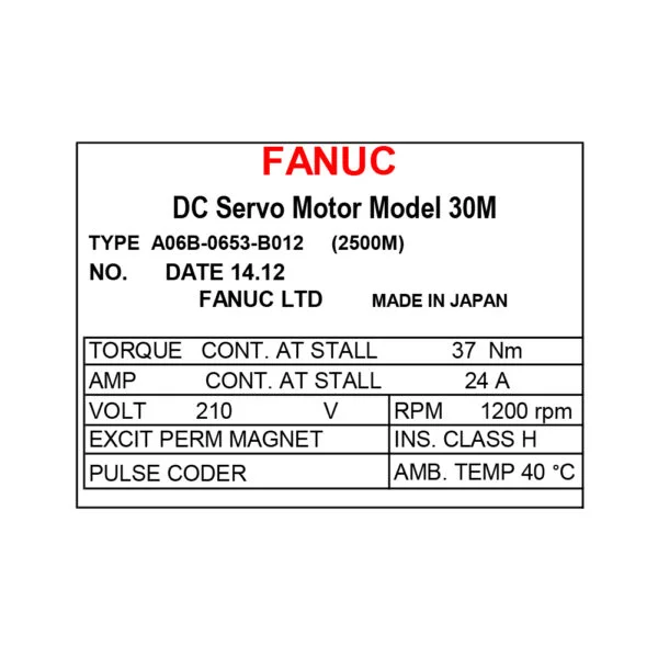 A06B-0653-B012 Fanuc DC Servo Motor Label