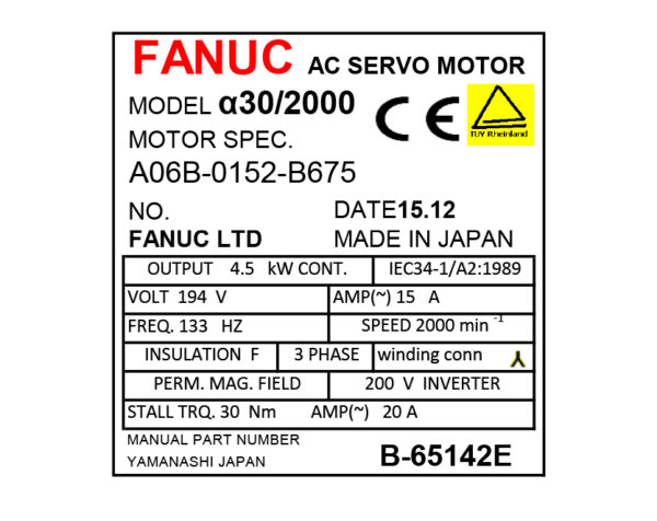 A06B-0152-B675 Fanuc AC Servo Motor Label