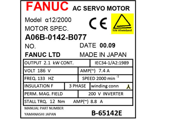 A06B-0142-B077 Fanuc AC Servo Motor label