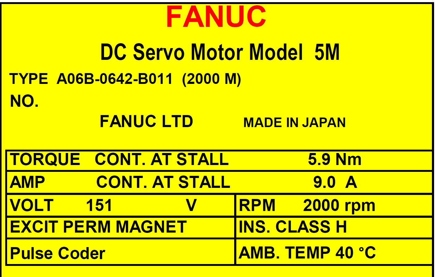 Fanuc A06B-0642-B011 DC Servo Motor 5M 2000 P/R, 151V, 5.9Nm, 9A - Image 4