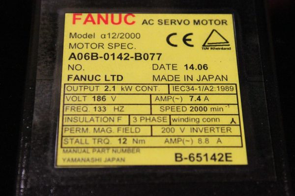 Fanuc A06B-0142-B077#7000 AC Servo Motor A12/2000 *1 YEAR WARRANTY* - Image 2