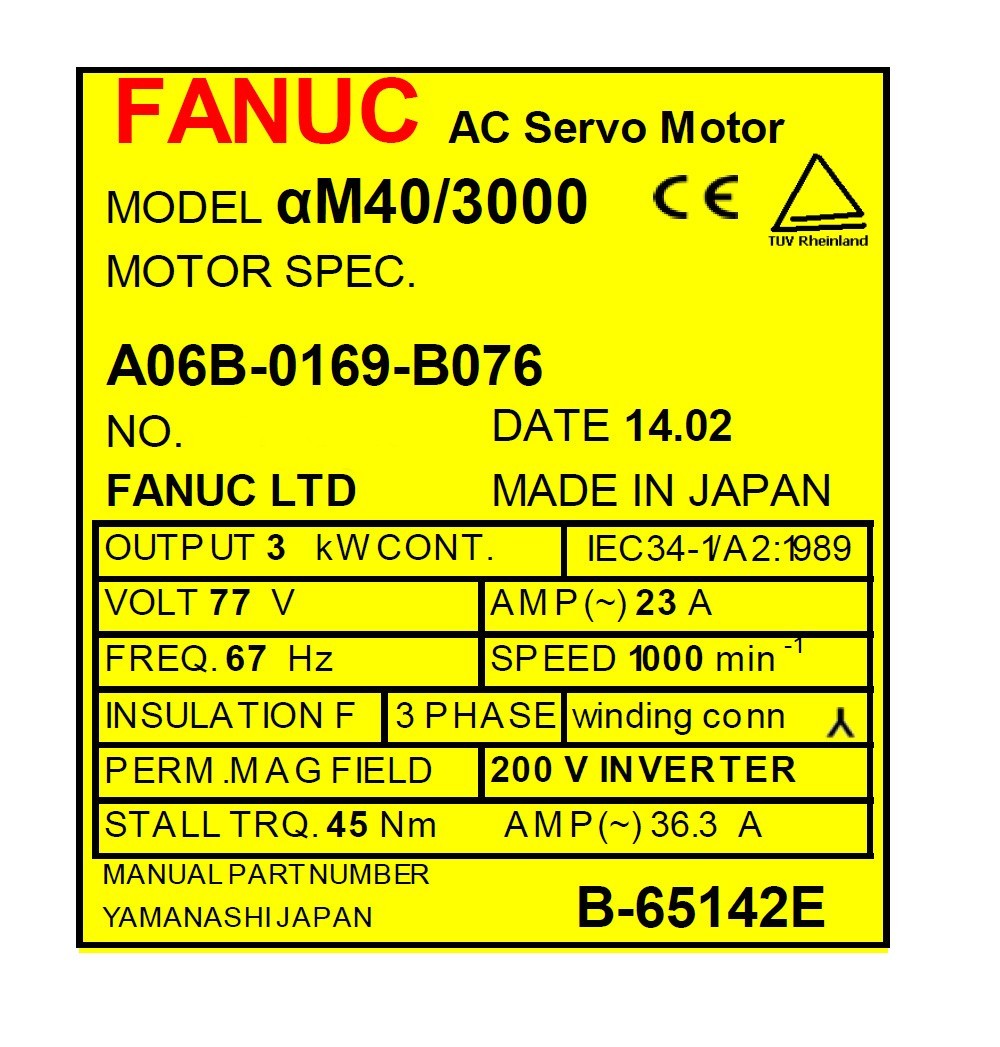Fanuc A06B-0169-B076 AC Servo Motor AM40/3000 I64, 77V, 67Hz *1 YEAR WARRANTY* - Image 3