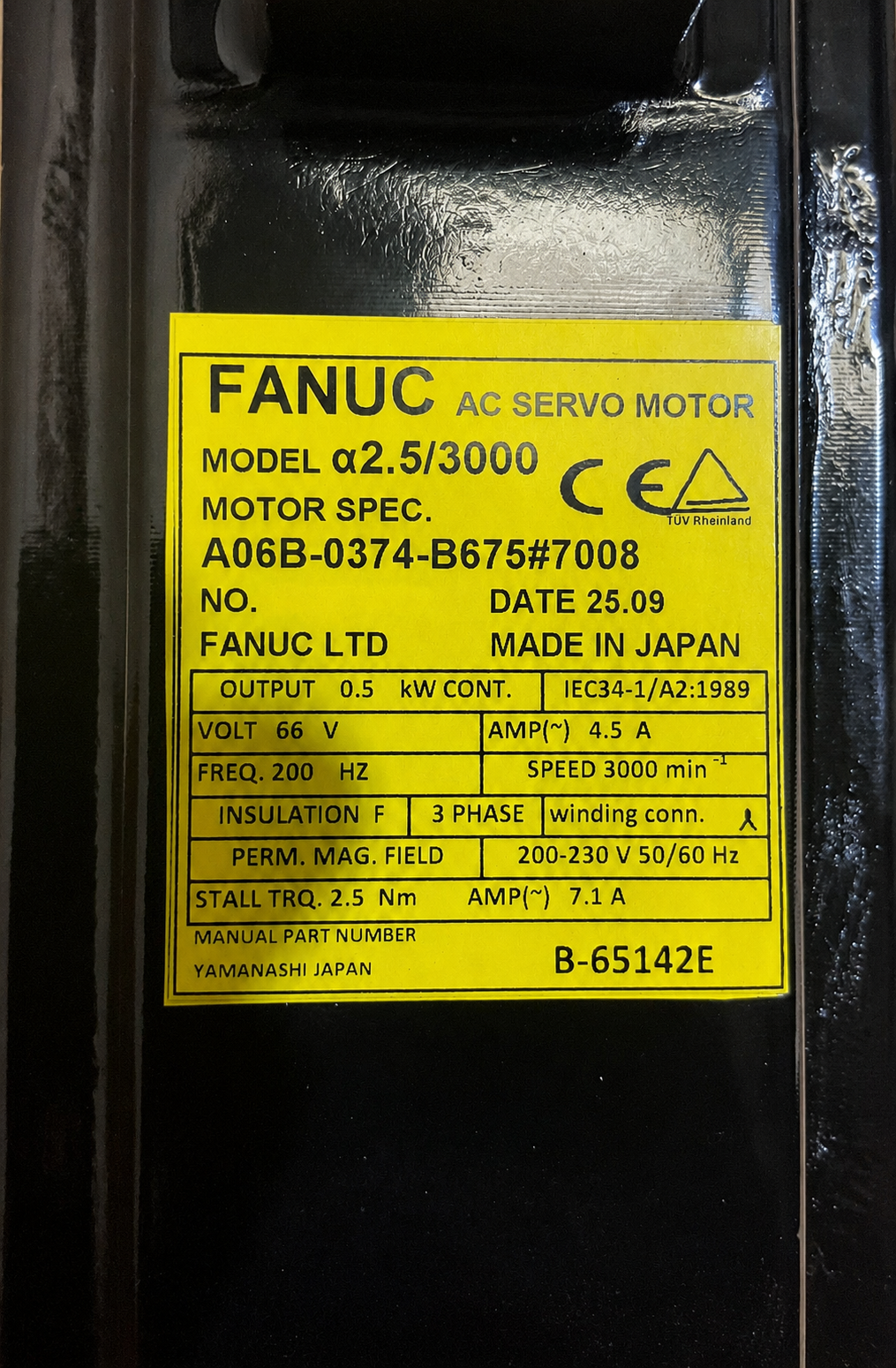 Fanuc A06B-0374-B675#7008 AC MOTOR A2.5/3000 A64 BRAKE *1 YEAR WARRANTY* - Image 3