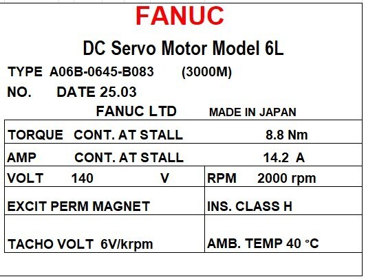 Fanuc A06B-0645-B083 DC Servo Motor *1 YEAR WARRANTY* - Image 3
