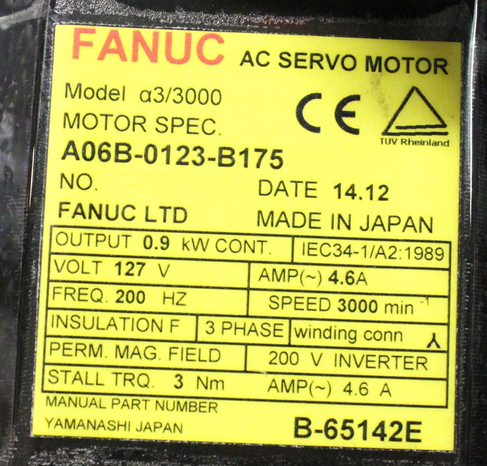 A06B-0123-B175 Fanuc AC Servo Motor A3/3000 A64 w/Brake *1 YEAR WARRANTY* - Image 4