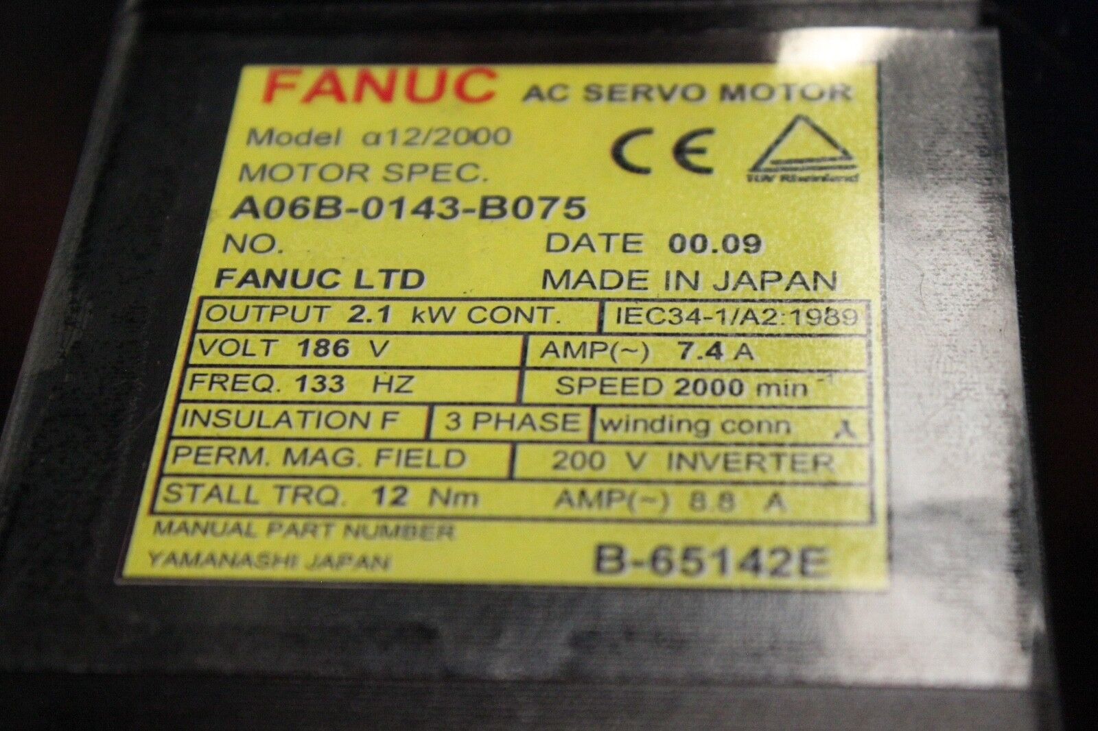 Fanuc A06B-0143-B075  AC MOTOR A12/3000 A64 PULSE  *1 YEAR WARRANTY* - Image 3