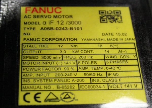 Fanuc A06B-0243-B101 AC MOTOR *1 YEAR WARRANTY - Image 3