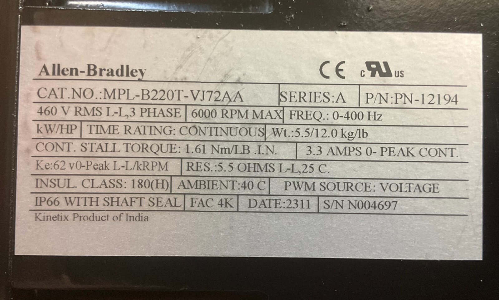Allen-Bradley MPL-B220T-VJ2AA *1 YEAR WARRANTY* - Image 3