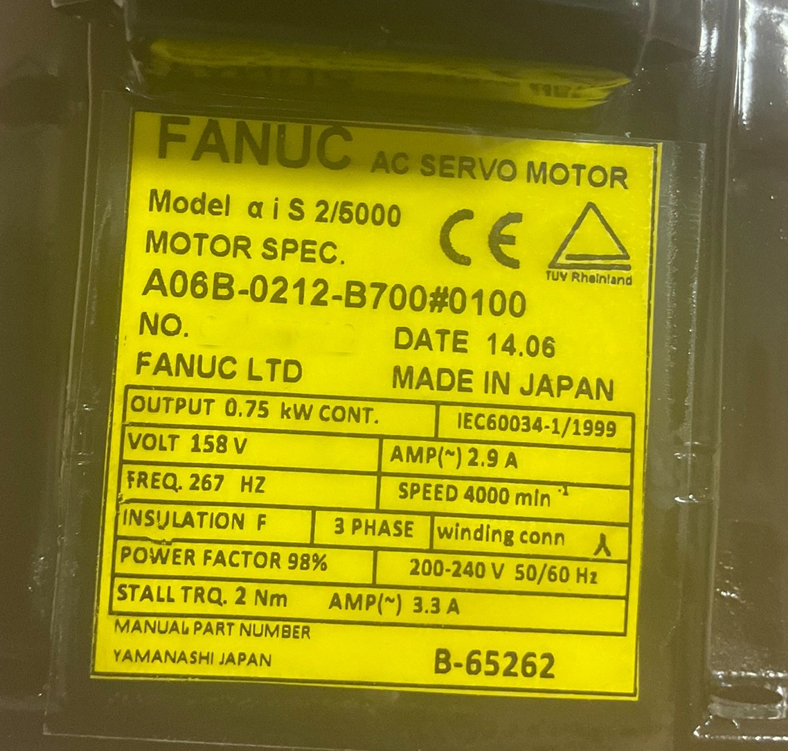 Fanuc A06B-0212-B700#0100 AC MOTOR *1 YEAR WARRANTY* - Image 2