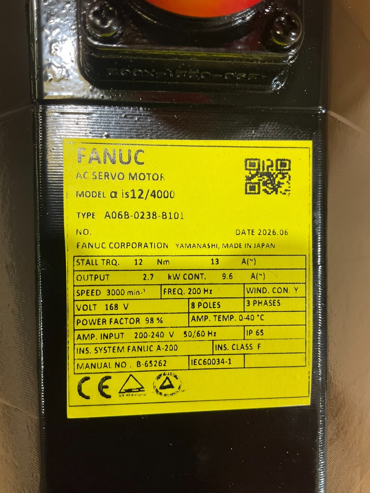 Fanuc A06B-0238-B101 AC SERVO MOTOR MDL AiS12/4000, ST, SLK, i1000 - Image 3