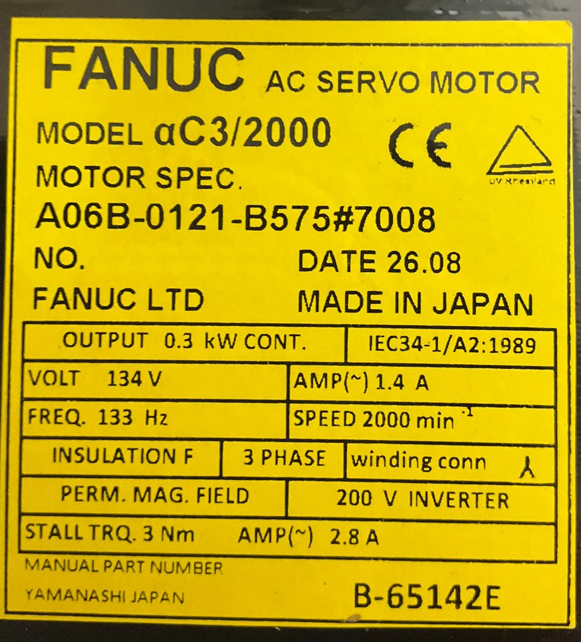 A06B-0121-B575#7008 Fanuc AC Servo Motor *1 YEAR WARRANTY* - Image 3