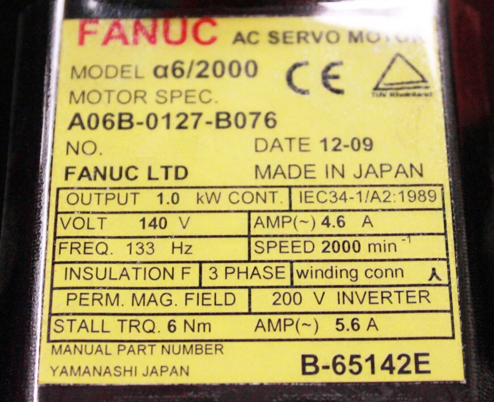 Fanuc A06B-0127-B076 AC MOTOR A6/2000 A64+S.CAPACIT *1 YEAR WARRANTY* - Image 3