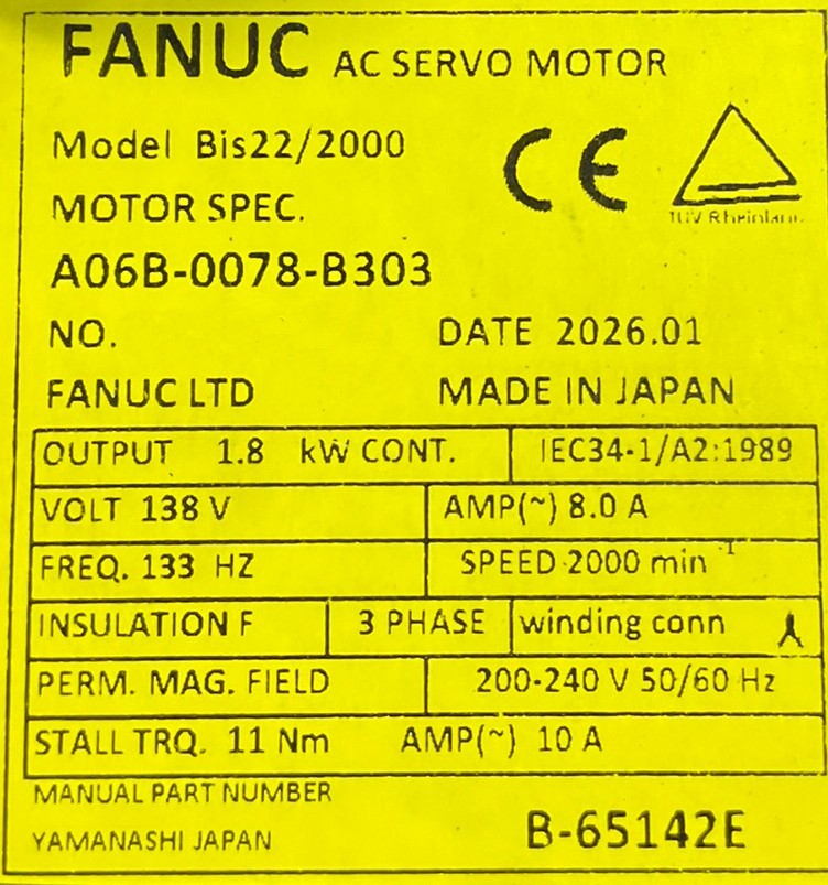 Fanuc A06B-0078-B303 AC MOTOR BIS12/3000 B128IA BRAKE TPR *1 YEAR WARRANTY* - Image 3