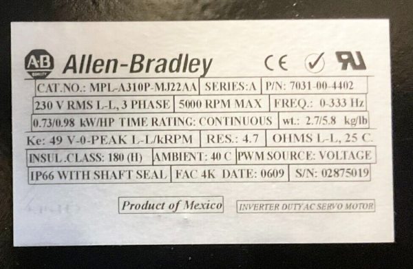 Allen-Bradley MPL-A310P-SJ22AA *1 YEAR WARRANTY* - Image 3
