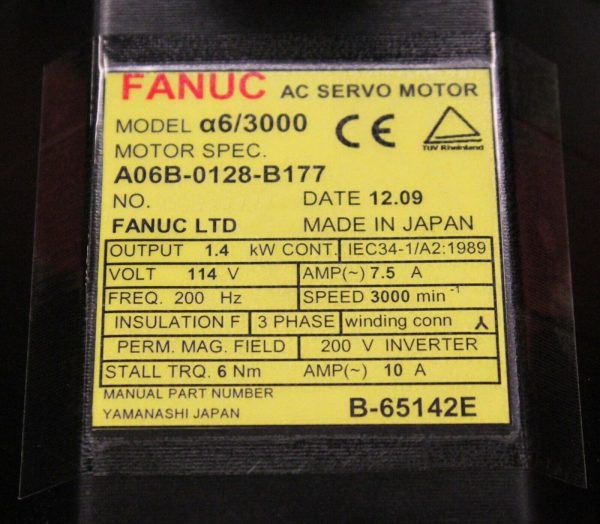 A06B-0128-B177 Fanuc AC Servo Motor A6/3000 I64 *1 YEAR WARRANTY* - Image 3