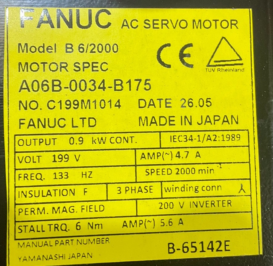 Fanuc A06B-0034-B175 AC MOTOR B6/2000 A32B *1 YEAR WARRANTY* - Image 2