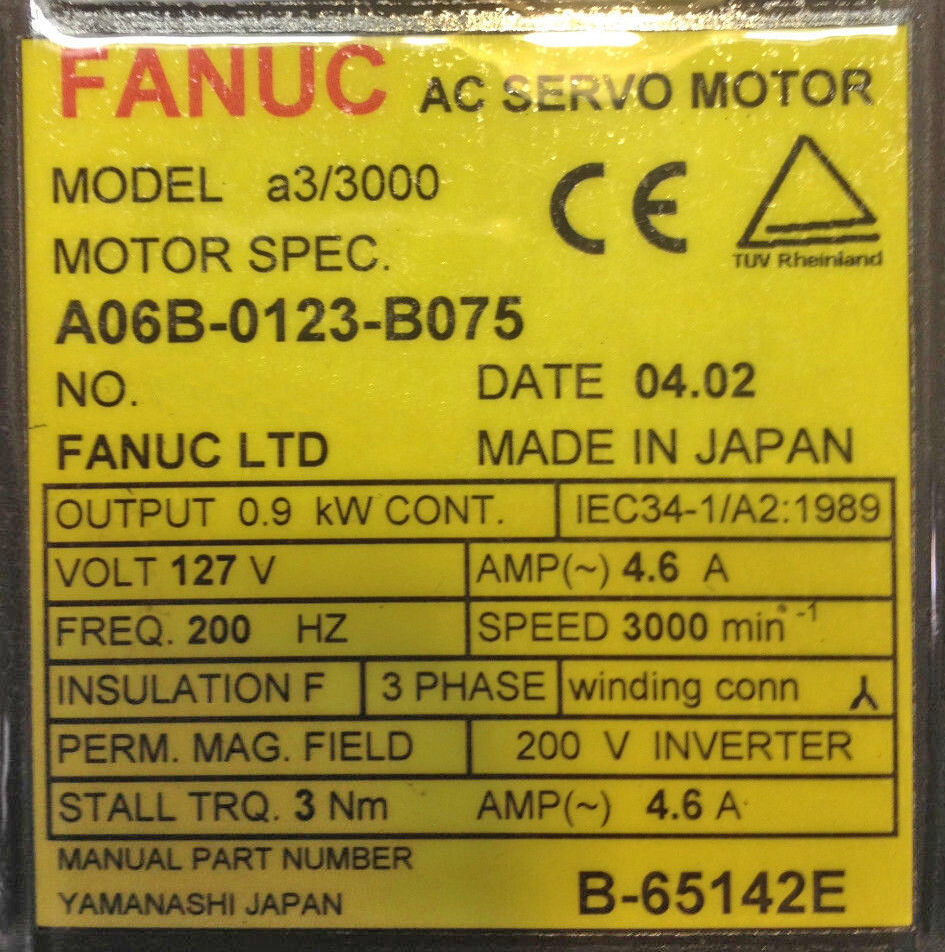 Fanuc A06B-0123-B076#7000 Model a3/3000 Servomotor - CNC BOTE