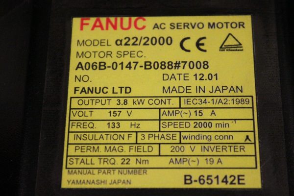 Fanuc A06B-0147-B088#7008 AC MOTOR A22/2000 A1000 KEYWAY *1 YEAR WARRANTY* - Image 3