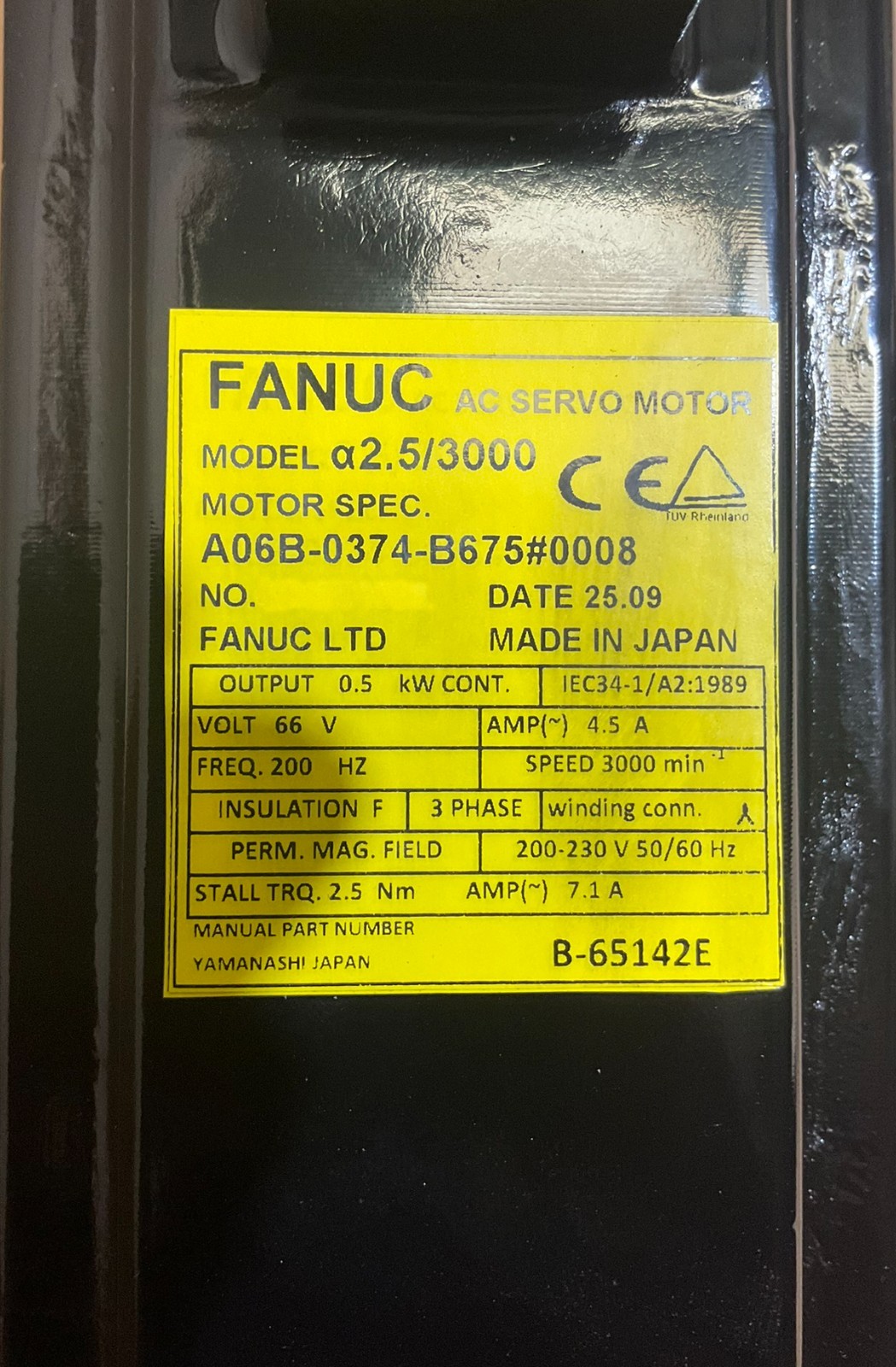 Fanuc A06B-0374-B675#0008 AC MOTOR A2.5/3000 A64 BRAKE *1 YEAR WARRANTY* - Image 3