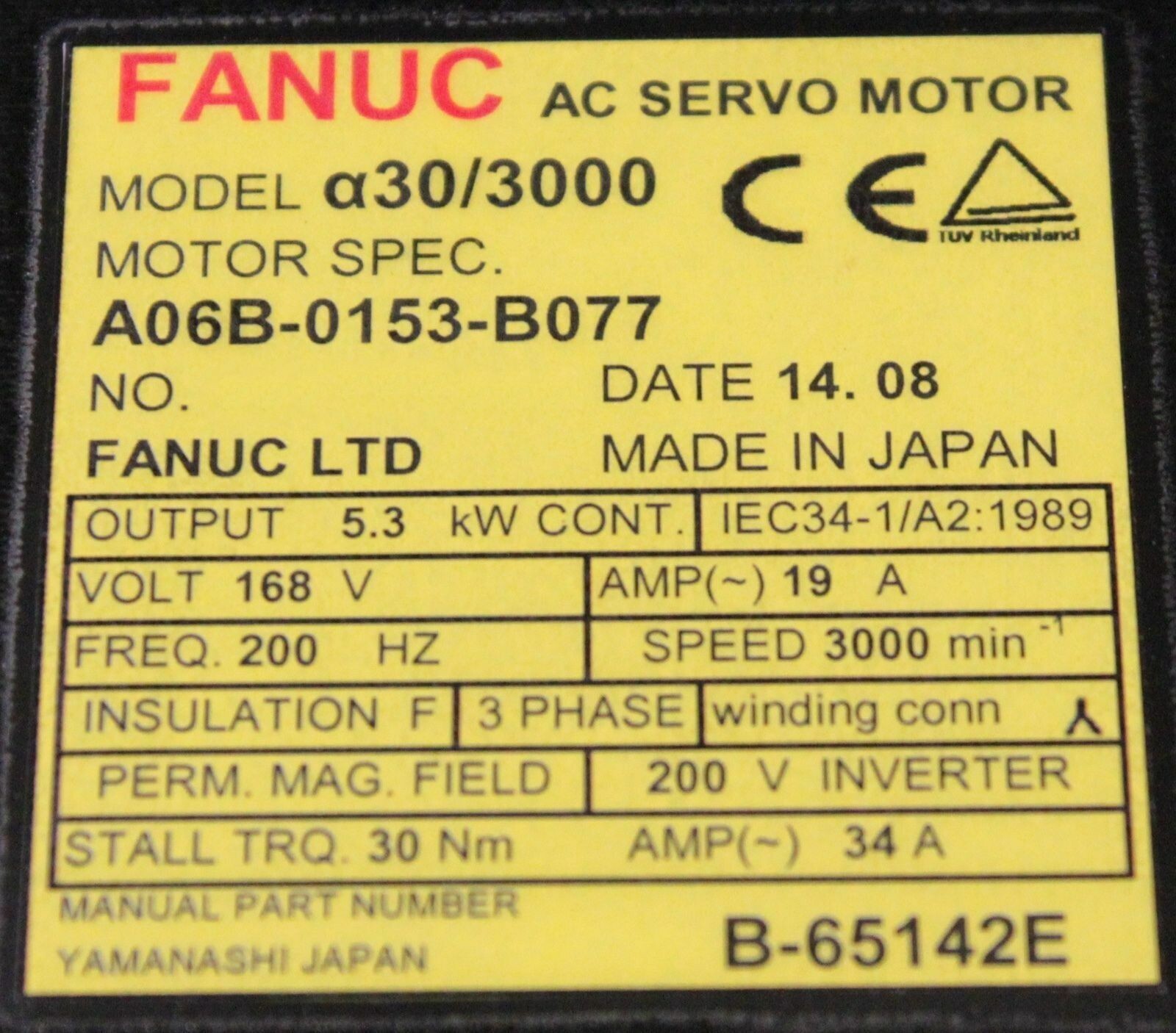 FanucA06B-0153-B077 AC Servo Motor A30/3000 I64 Pulse *ONE YEAR WARRANTY* - Image 4