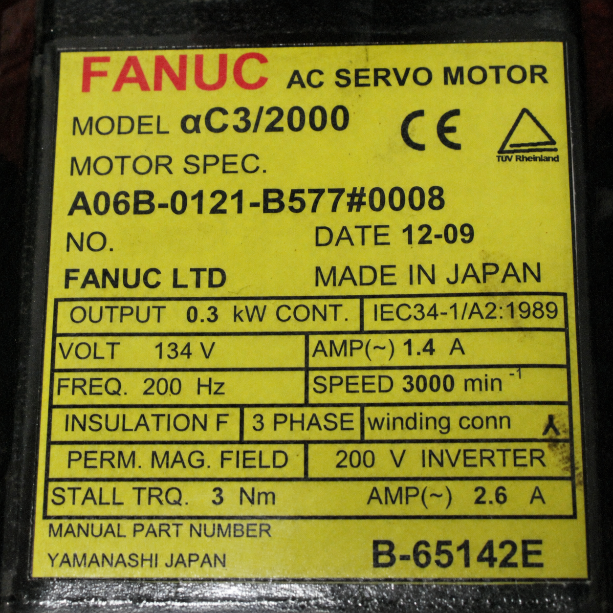 A06B-0121-B577#0008 Fanuc AC Servo Motor AC3/2000 I64 Keyway *1 YEAR WARRANTY* - Image 3