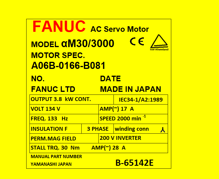Fanuc A06B-0166-B081 AC MOTOR AM30/3000 A1000 *1 YEAR WARRANTY* - Image 4