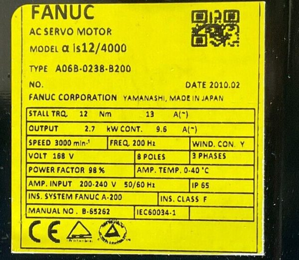 Fanuc A06B-0238-B200 AC MOTOR*1 YEAR WARRANTY* - Image 2
