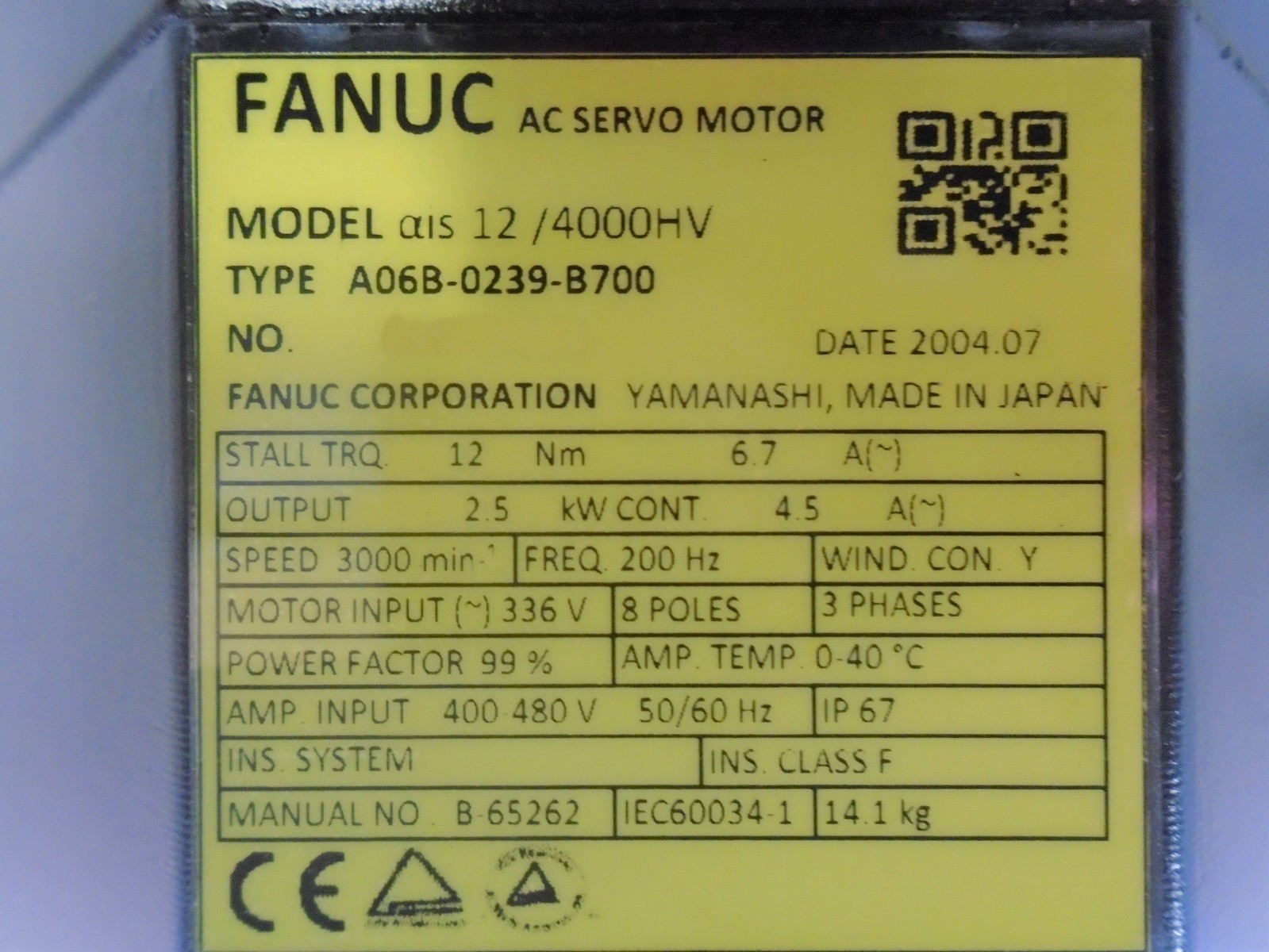 Fanuc A06B-0239-B700 AC Servo Motor AIS12/4000HV AIA1000 *1 YEAR WARRANTY* - Image 4