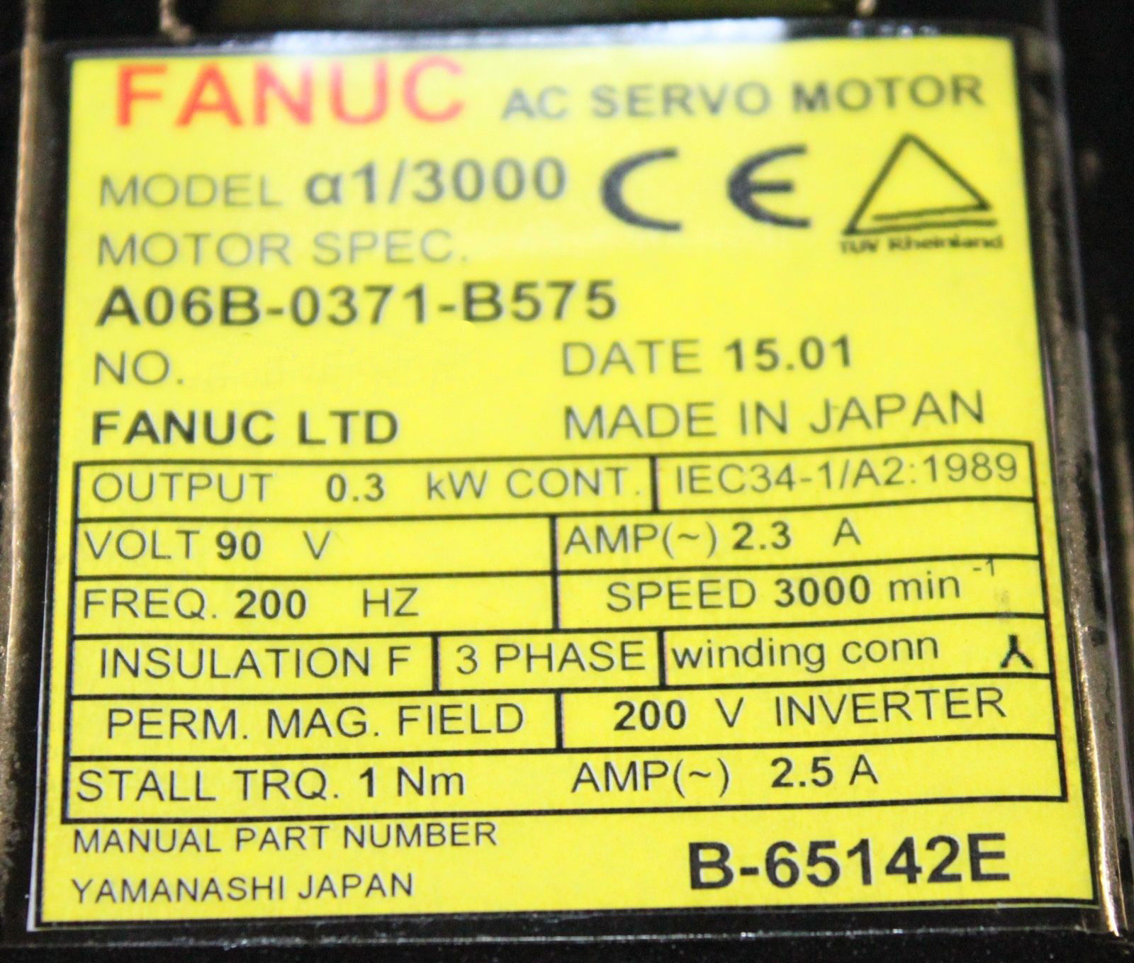 Used Fanuc AC Servo Motor WARRANTY Mod# a1/3000 A06B-0371-B575 
