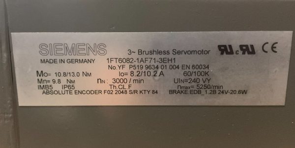 Siemens 1FT6082-1AF71-3EH1 * 1 YEAR WARRANTY* - Image 3